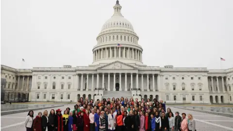 Getty Images Speaker Nancy Pelosi (D-CA) (C front row) poses for photographs with all of her fellow House Democratic women in front of the U.S. Capitol January 04, 2019 in Washington, DC. The 116th Congress has the biggest number of female members ever while the number of Democratic women in the House has grown from 16 to 89 since 1989.