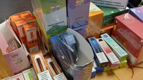 Cornwall Council  A selection of illegal vapes seized by Trading Standards officers in Cornwall