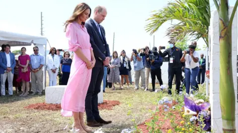 Reuters The Duke and Duchess of Cambridge visit a memorial wall to the victims of Hurricane Dorian in 2019 on the Abaco Islands