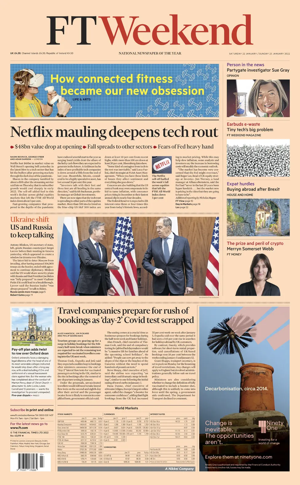 BBC FT Weekend front page - 22/01/22