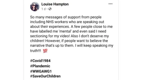 FACEBOOK Screenshot of Louise Hampton's post on Facebook