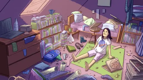 Sarah Dousse Fran in her room.