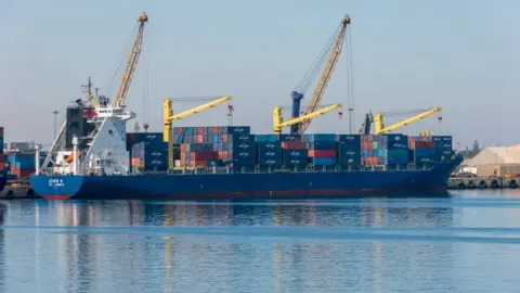 Getty Images container ship at Walvis Bay, Namibia