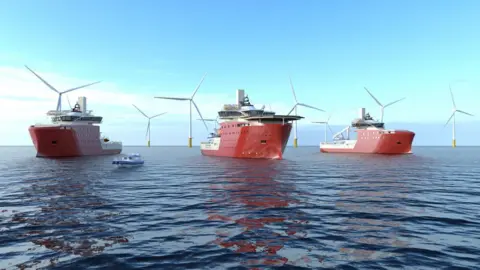 North Star Renewables CGI of three planned ships for Dogger Bank wind farm