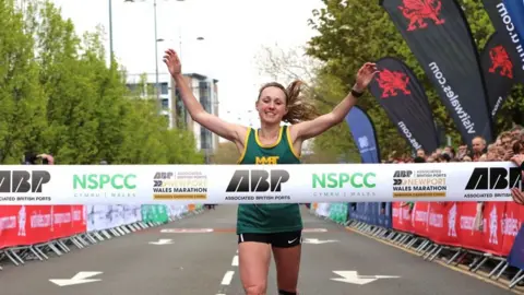 ABP Newport Marathon Natasha Cockram, of the Mickey Morris Racing Team, was the first woman finisher