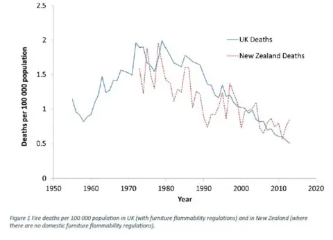 Prof Richard Hull Graph comparing UK and New Zealand fire deaths