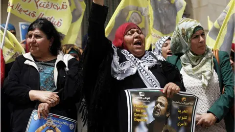 Getty Images Women in Ramallah call for the release of Marwan Barghouti (file photo)