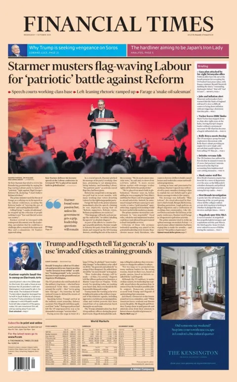  "Starmer musters flag-waving Labour for patriotic battle against Reform".