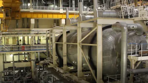 George King/BBC The inside of the turbine hall in Sizewell B