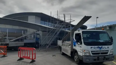 Joe Armstrong Scaffolding at Guernsey Airport Terminal's roof