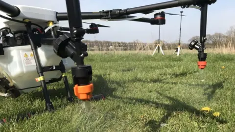 Harper Adams University close up drone spray