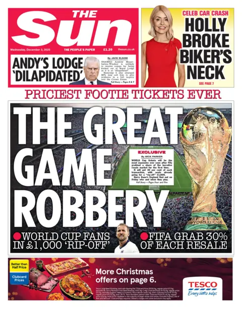 "The great game robbery" reads the headline on the front page of The Sun.