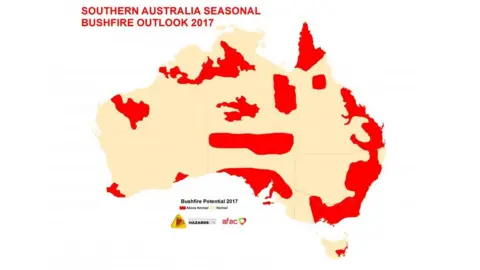 BNHCRC A map showing the areas of Australia facing the highest bushfire risk
