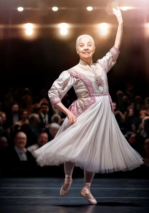 Jillian Edelstein/ Breast Cancer Now Louise's AI pic showing her dancing at her 60th birthday