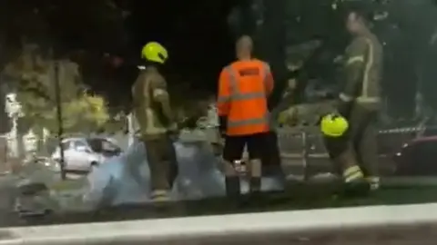 Essex County Fire and Rescue Service at a burst water main in Southend