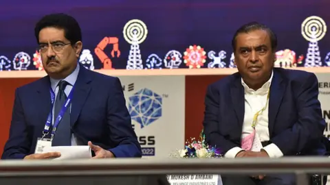 Getty Images Chairperson of the Aditya Birla Group Kumar Mangalam Birla and Chairman and managing director of Reliance Industries Ltd Mukesh Ambani