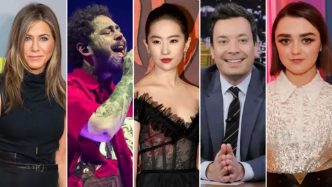 Getty Images Jennifer Aniston, Post Malone, Yifei Liu, Jimmy Fallon and Maisie Williams