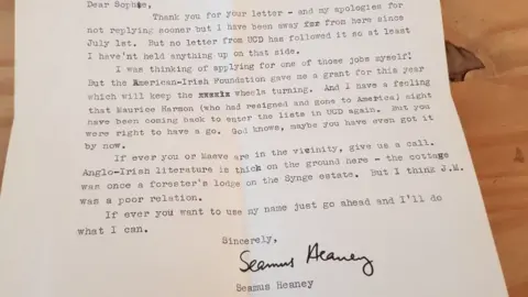 Seamus Heaney Letter from Seamus Heaney to Sophia Hillan