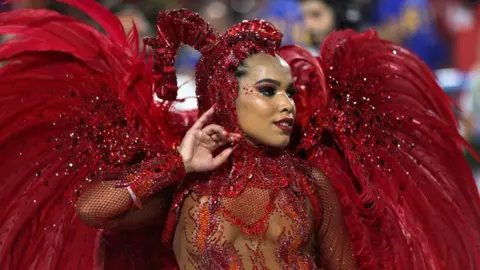 Maria Maria, drum queen of the Imperatriz Leopoldinense samba school, performs during the second night of the carnival parade at the Sambadrome, in Rio de Janeiro, Brazil February 21, 2023