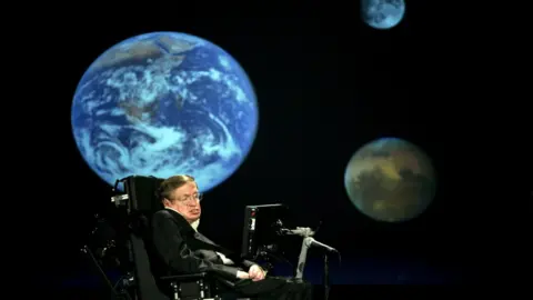 EPA Professor Stephen Hawking delivers a speech entitled "Why We Should Go Into Space" at the The George Washington University in Washington, DC, USA, 21 April 2008.