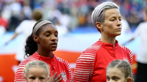 Getty Images Megan Rapinoe of the USA refuses to sing the national anthem out of protest - 2019 FIFA Women's World Cup France group F match between Sweden and USA