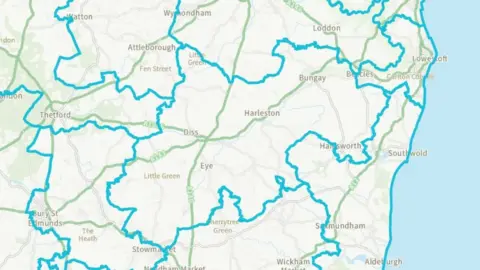 Boundary Commission Map showing proposed Waveney Valley constituency