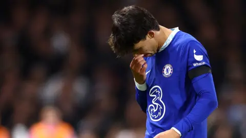 Joao Felix looks disappointed after being sent off on his Chelsea debut against Fulham in the Premier League