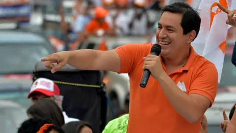 Getty Images Andrés Arauz at a campaign event in Quito, April 2021