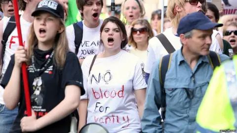 Getty Images Anti-fur campaigners during protest march in 2008 in London