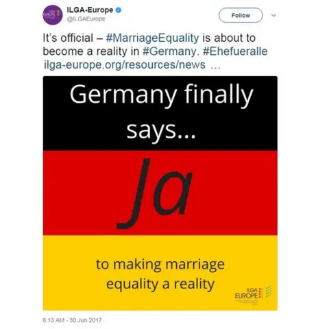 @ILGAEUROPE/TWITTER It’s official – #MarriageEquality is about to become a reality in #Germany. #Ehefueralle https://www.ilga-europe.org/resources/news/latest-news/germany-marriage-equality …