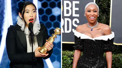 Getty Images Awkwafina won a Golden Globe for The Farewell, but Cynthia Erivo (r) who played slave-turned-abolitionist Harriet Tubman missed out on a Bafta nomination