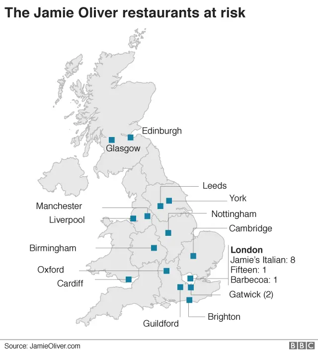 Jamie Oliver restaurants map