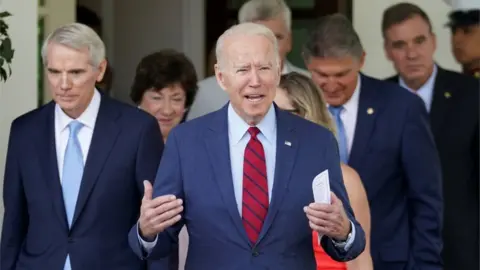 Getty Images Biden with senators at the White House