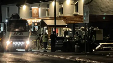 The car crashed into a pub