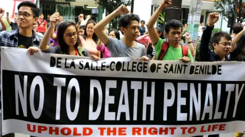 Getty Images Students & teachers joined to the noise barrage to condemn the proposed return of Death Penalty in front of De La Salle-College of Saint Benilde in Taft Avenue, Manila City on March 8, 2017.