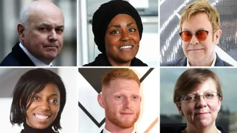 Getty Images/Ofcom/PA Media/CPS Iain Duncan Smith, Nadiya Hussain, Sir Elton John, Sharon White, Ben Stokes and Alison Saunders