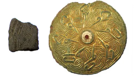 Suffolk County Council Fragment of a mould used for metalworking (left) with horse harness mount