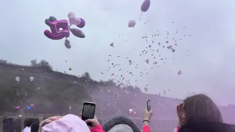 BBC Balloons are released in to the sky in memory of Alisha Ponter