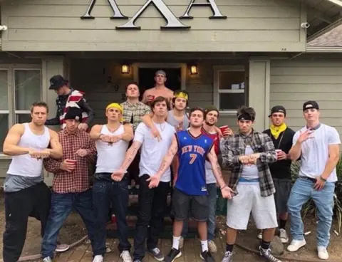 BBC Members of the Lambda Chi Alpha fraternity at Cal Poly posing as Mexican gangsters