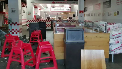 Damage at the Five Guys in Nottingham