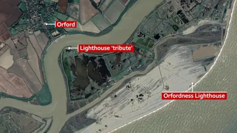 Google Map showing where a tribute to the lighthouse will be built closer to the village of Orford