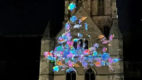 #MyFishGY Shoal of fish projected onto Grimsby Minster