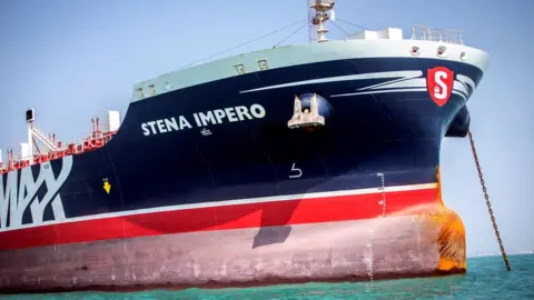 Reuters File photo showing British-flagged oil tanker Stena Impero at anchor off Bandar Abbas, Iran (22 August 2019)