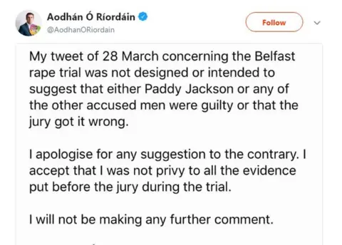 Aodhán Ó Ríordáin Aodhán Ó Ríordáin's apology