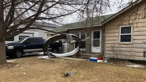 Broomfield PD Debris from the engine of a Boeing 777 which failed during take-off from Denver, 20 February