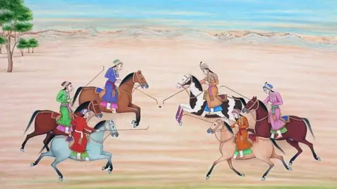 SM Mansoor The Mughal Queen Nur Jahan Playing Polo with Other Princesses