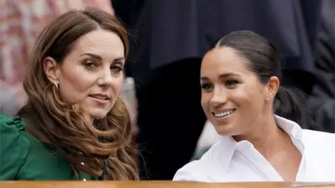 EPA The Duchess of Cambridge and the Duchess of Sussex at Wimbledon tennis tournament