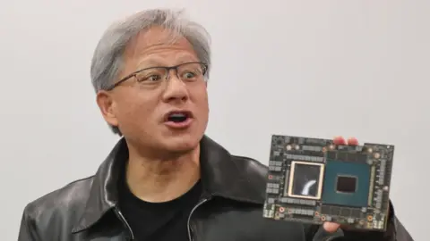 Getty Images Nvidia chief executive Jensen Huang at a press conference at the Computex 2023 in Taipei on 30 May 2023.