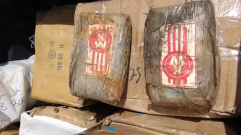 Getty Images A box filled with bricks of cocaine