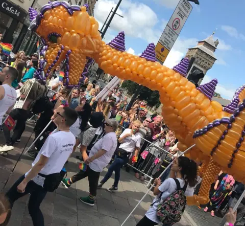 A dragon made up of balloons